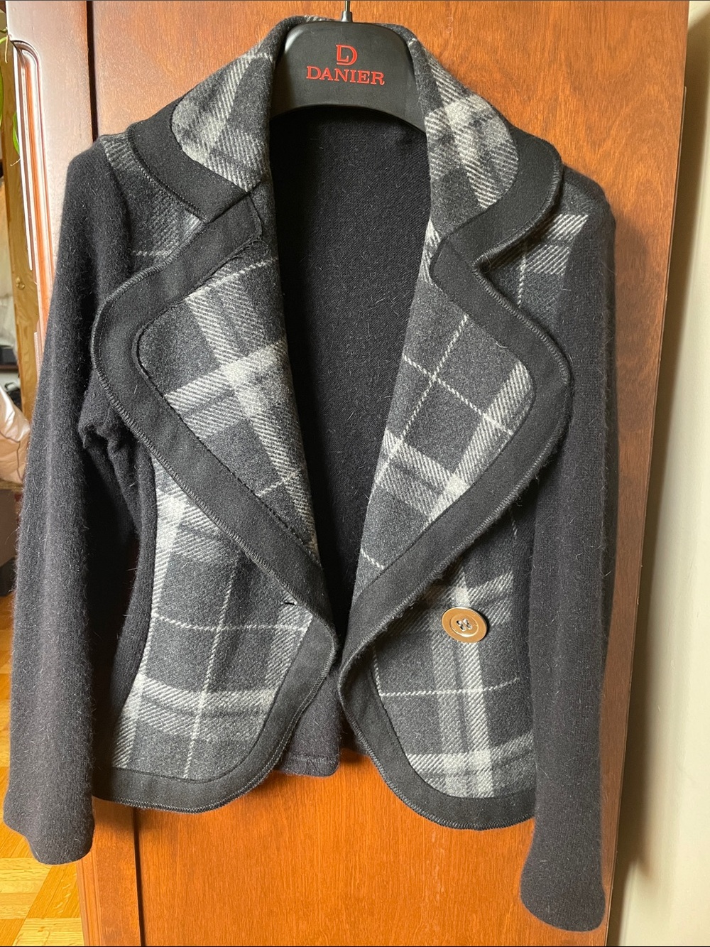 Black and Gray Plaid Wool-Blend Women's Blazer